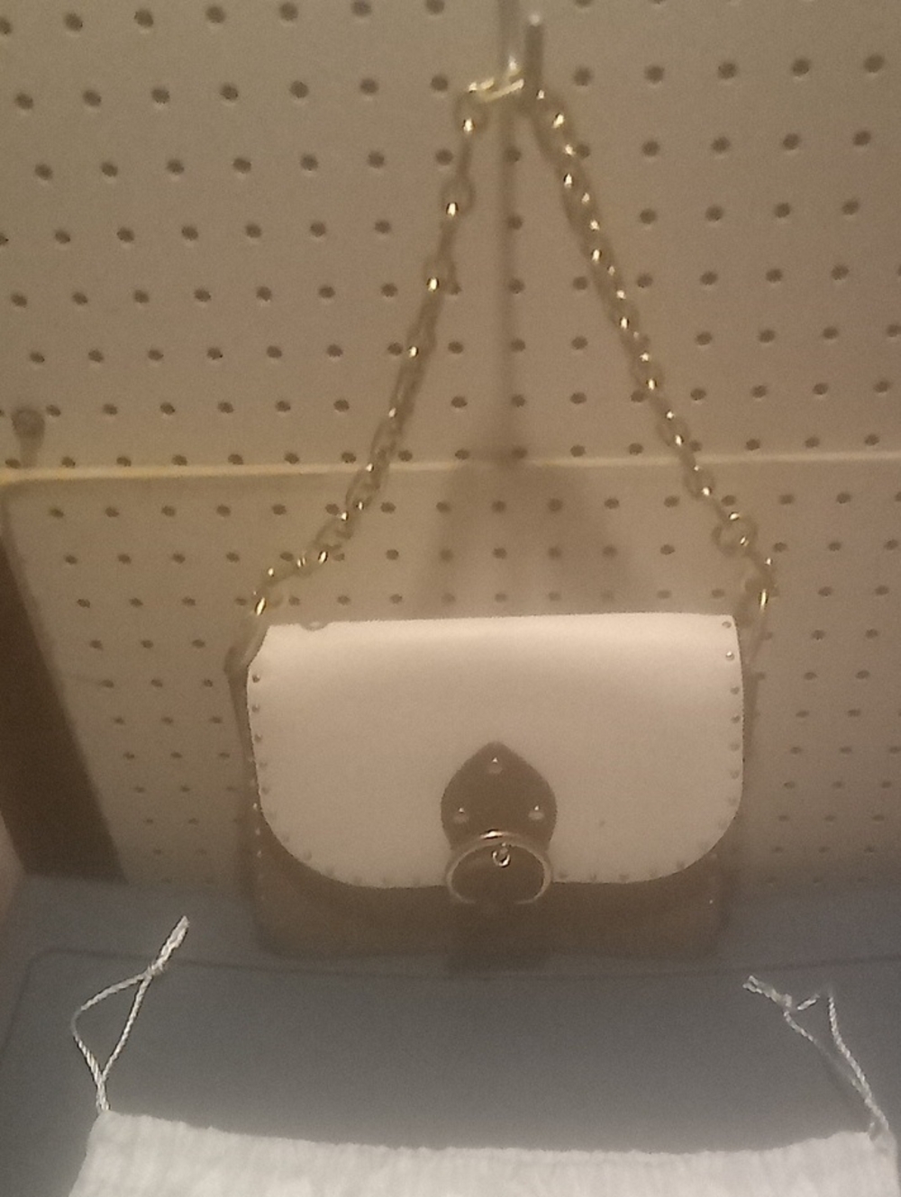 Coach White and Tan Chain Shoulder Clutch with Gold Hardware